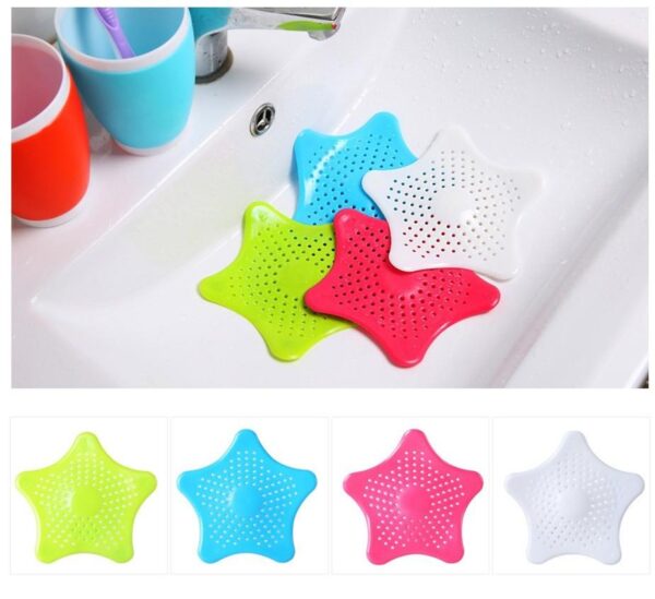 4 18 - Silicone Rubber Star Fish Five-pointed Creative Star Sink Water Stopper Filter Sea Star Drain Hair Catcher & Stopper Cover Sink Strainer Leakage Filter Kitchen and Bathroom (Random Color)