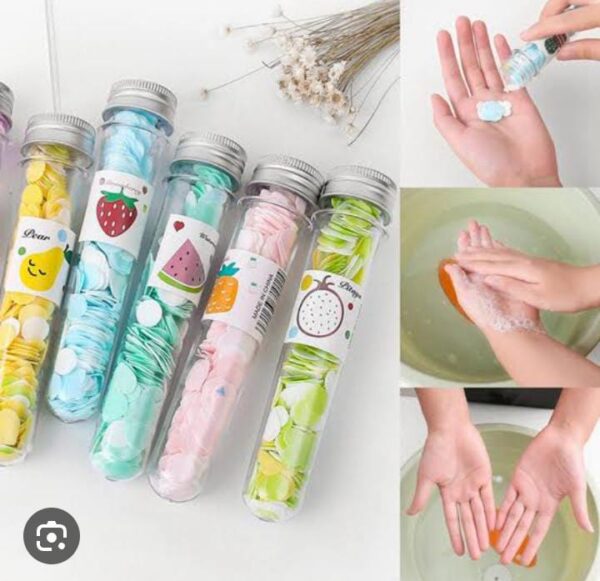 WhatsApp Image 2023 12 12 at 11.37.39 AM - 100 PC's tube disposable Paper Soap Disposable Paper Soap With Bottle Multi-color.