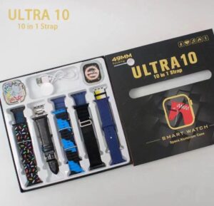 Ultra 10 Smart Watch | 10 In 1 Straps + jelly Case | Multi Color Straps & Wireless Charging (Random Color)